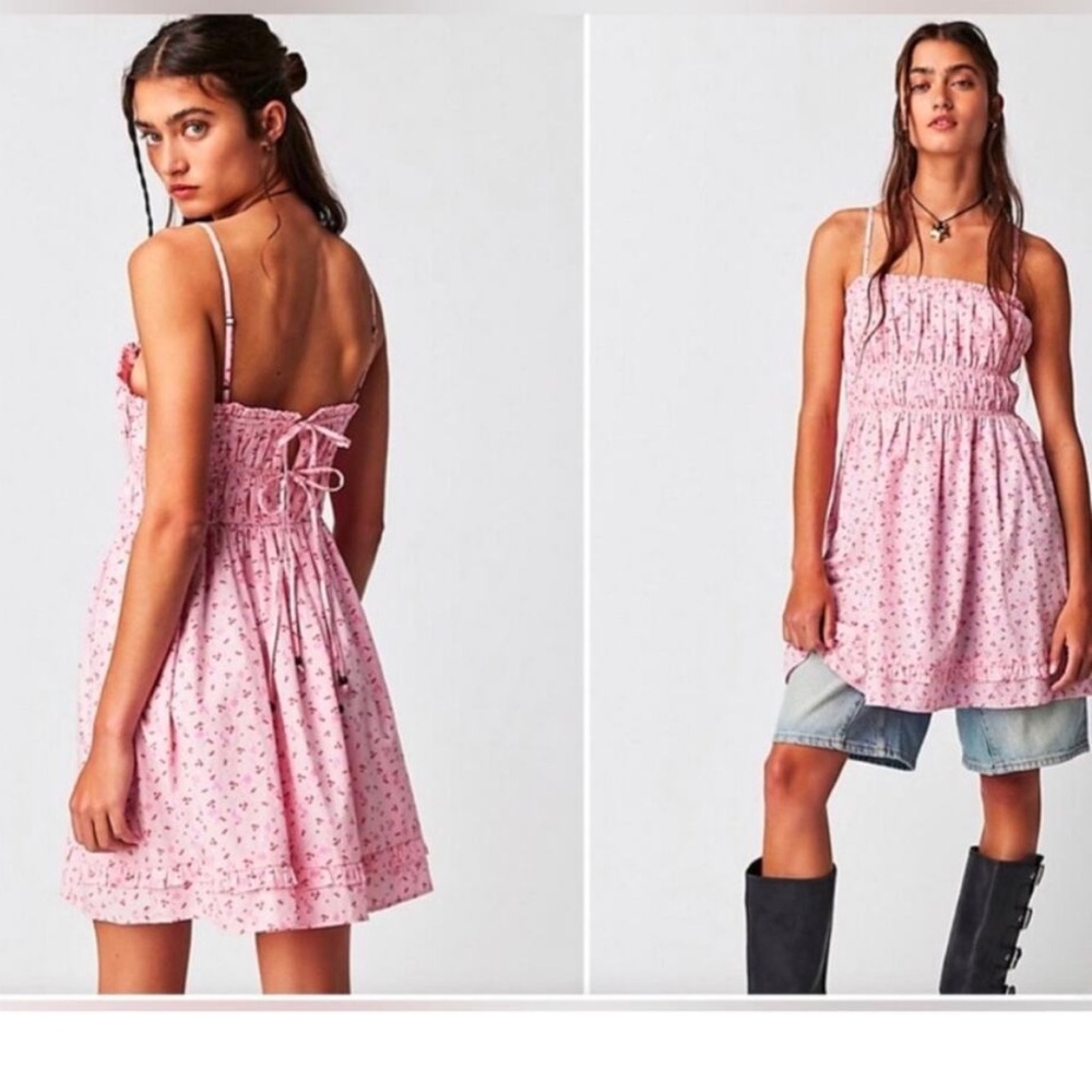Free People Gabby Mini Dress Pink Cherry XS